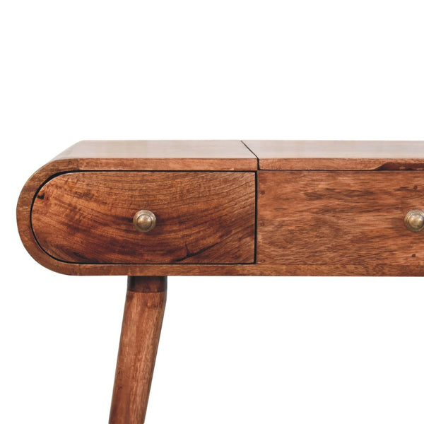 English Elm Solid Mango Wood Vanity Table with Foldable Mirror Nordic Legs Bedroom Storage B182P279226