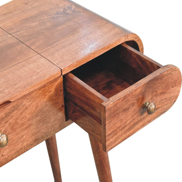 English Elm Solid Mango Wood Vanity Table with Foldable Mirror Nordic Legs Bedroom Storage B182P279226