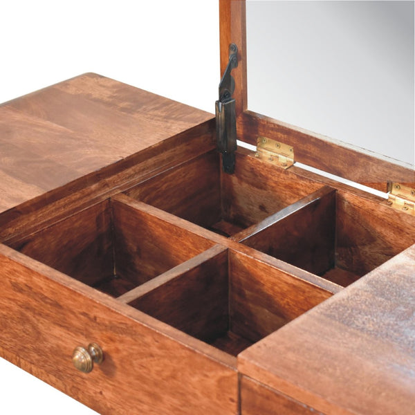 English Elm Solid Mango Wood Vanity Table with Foldable Mirror Nordic Legs Bedroom Storage B182P279226