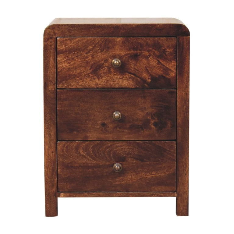 English Elm Solid Mango Wood Nightstand with Brass Knobs and Three Drawers for Modern Bedrooms B182P279271