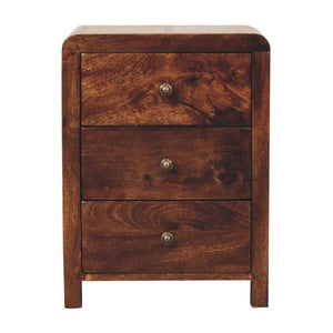 English Elm Solid Mango Wood Nightstand with Brass Knobs and Three Drawers for Modern Bedrooms B182P279271