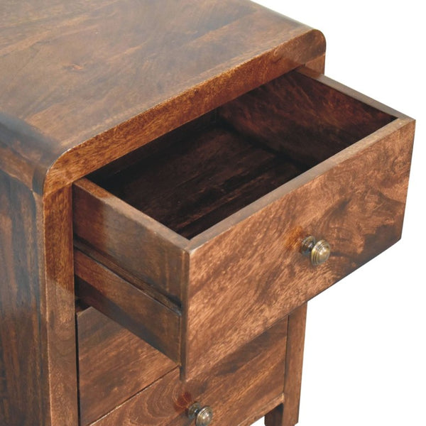 English Elm Solid Mango Wood Nightstand with Brass Knobs and Three Drawers for Modern Bedrooms B182P279271