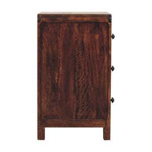 English Elm Solid Mango Wood Nightstand with Brass Knobs and Three Drawers for Modern Bedrooms B182P279271