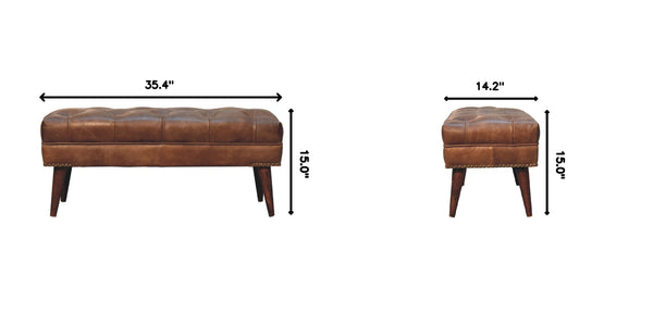 English Elm Solid Mango Wood Buffalo Leather Tufted Bench for Bedroom or Entryway Accent B182P280813