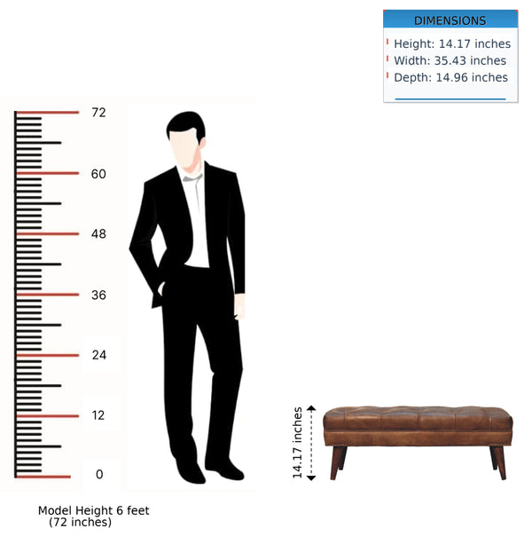 English Elm Solid Mango Wood Buffalo Leather Tufted Bench for Bedroom or Entryway Accent B182P280813