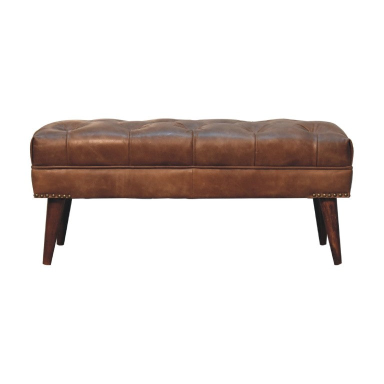English Elm Solid Mango Wood Buffalo Leather Tufted Bench for Bedroom or Entryway Accent B182P280813