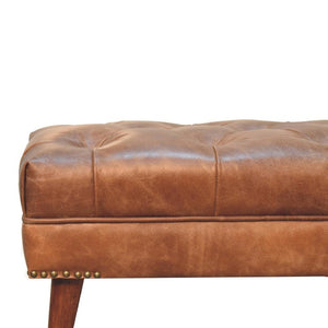 English Elm Solid Mango Wood Buffalo Leather Tufted Bench for Bedroom or Entryway Accent B182P280813