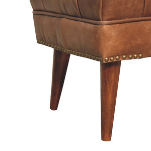 English Elm Solid Mango Wood Buffalo Leather Tufted Bench for Bedroom or Entryway Accent B182P280813