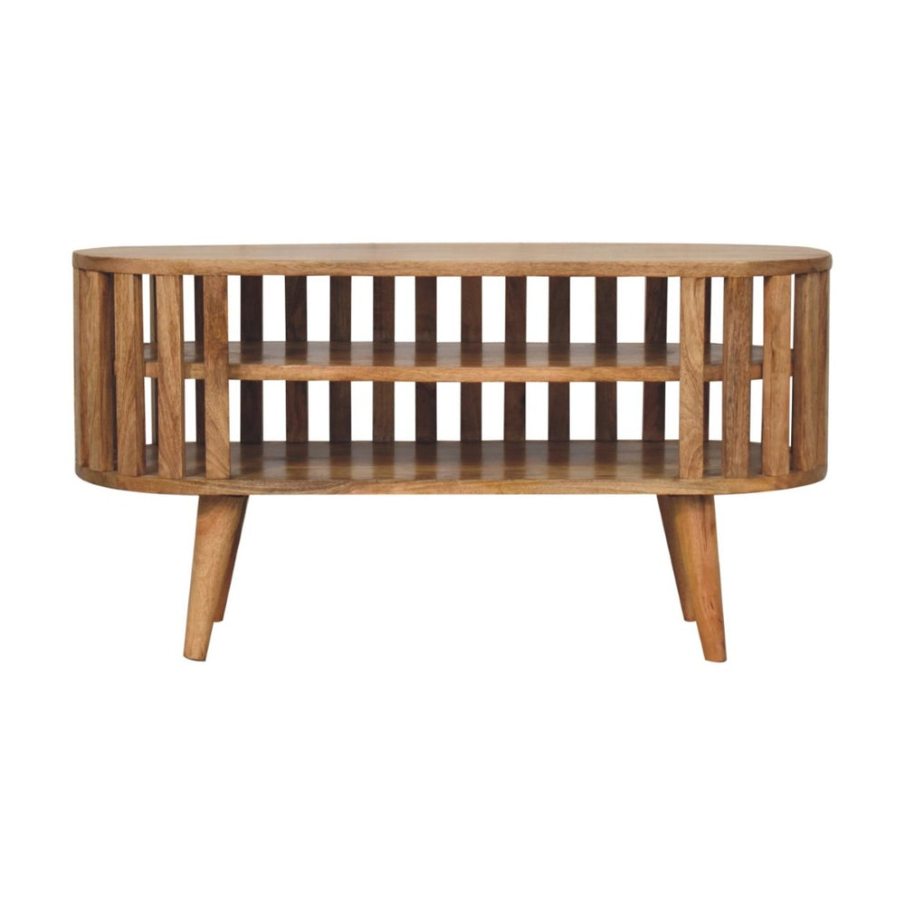 English Elm Solid Mango Wood Media Shelf Unit Two Open Shelves Japandi Style Living Room B182P284368