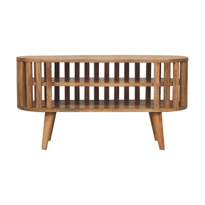 English Elm Solid Mango Wood Media Shelf Unit Two Open Shelves Japandi Style Living Room B182P284368
