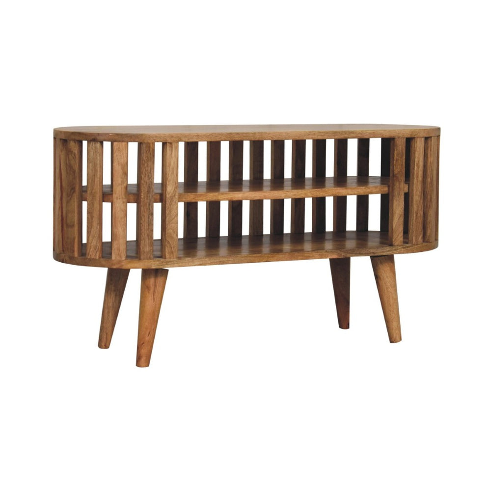 English Elm Solid Mango Wood Media Shelf Unit Two Open Shelves Japandi Style Living Room B182P284368