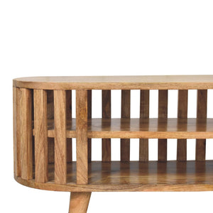 English Elm Solid Mango Wood Media Shelf Unit Two Open Shelves Japandi Style Living Room B182P284368
