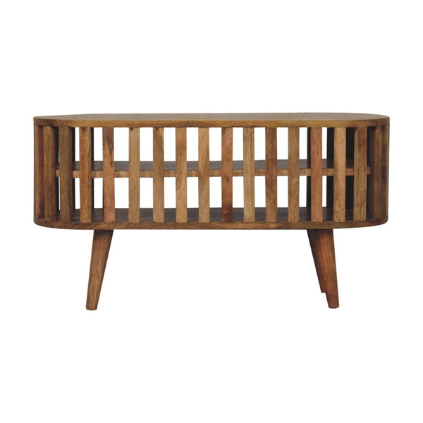 English Elm Solid Mango Wood Media Shelf Unit Two Open Shelves Japandi Style Living Room B182P284368