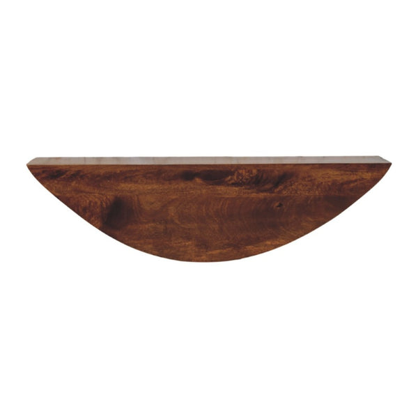 English Elm Solid Mango Wood Crescent Wall Shelf Handcrafted Sculptural Display for Any Room B182P291655