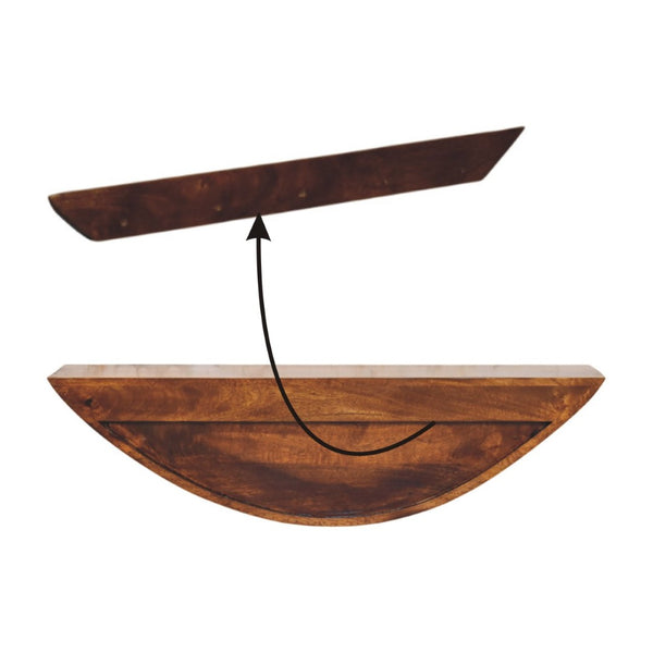 English Elm Solid Mango Wood Crescent Wall Shelf Handcrafted Sculptural Display for Any Room B182P291655