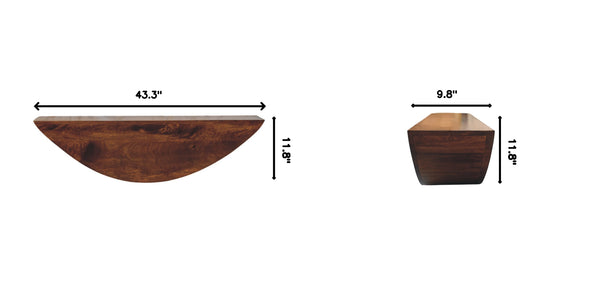 English Elm Solid Mango Wood Crescent Wall Shelf Handcrafted Sculptural Display for Any Room B182P291655