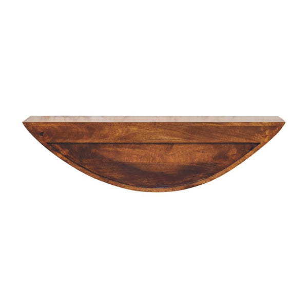English Elm Solid Mango Wood Crescent Wall Shelf Handcrafted Sculptural Display for Any Room B182P291655