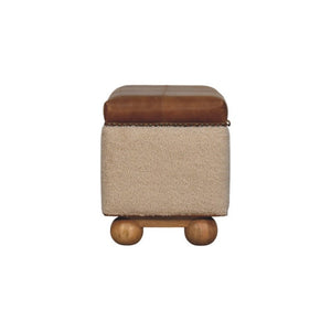 English Elm Boucle and Buffalo Hide Lift Top Storage Ottoman Artisan Handcrafted Bedroom Accent B182P294022