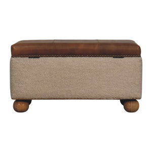 English Elm Boucle and Buffalo Hide Lift Top Storage Ottoman Artisan Handcrafted Bedroom Accent B182P294022
