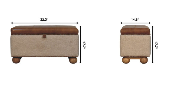 English Elm Boucle and Buffalo Hide Lift Top Storage Ottoman Artisan Handcrafted Bedroom Accent B182P294022