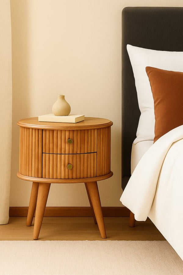 English Elm Solid Mango Wood Nightstand Scandinavian Style 3 Drawer Bedside with Ball Feet B182P294953