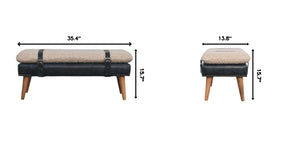 English Elm Boucle and Buffalo Leather Upholstered Bench with Belted Strap Detail Oak Legs B182P295039