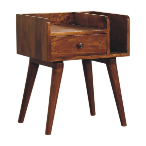 English Elm Chestnut Collective Solid Mango Wood Nightstand with Brass Knob and Nordic Tapered Legs B182P315317