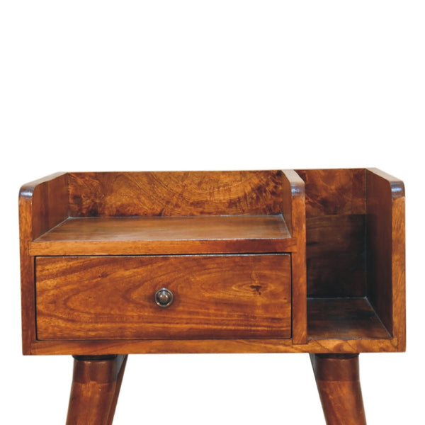 English Elm Chestnut Collective Solid Mango Wood Nightstand with Brass Knob and Nordic Tapered Legs B182P315317