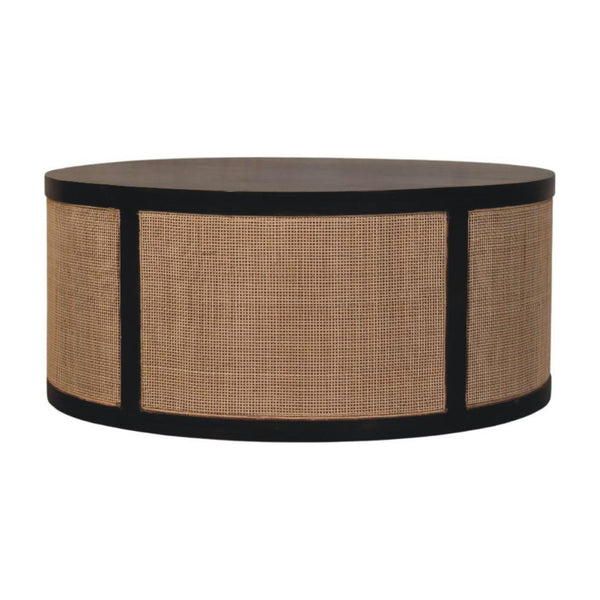 English Elm Solid Mango Wood Round Coffee Table Woven Rattan Bohemian Living Room Accent B182P372116