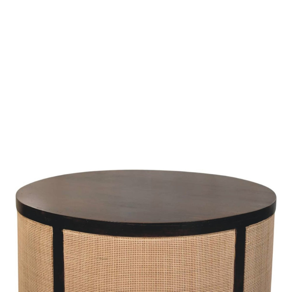 English Elm Solid Mango Wood Round Coffee Table Woven Rattan Bohemian Living Room Accent B182P372116