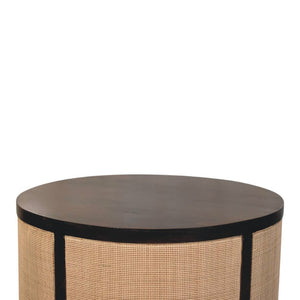 English Elm Solid Mango Wood Round Coffee Table Woven Rattan Bohemian Living Room Accent B182P372116