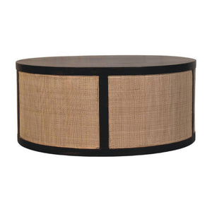 English Elm Solid Mango Wood Round Coffee Table Woven Rattan Bohemian Living Room Accent B182P372116
