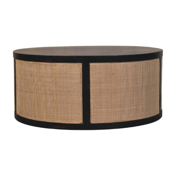 English Elm Solid Mango Wood Round Coffee Table Woven Rattan Bohemian Living Room Accent B182P372116