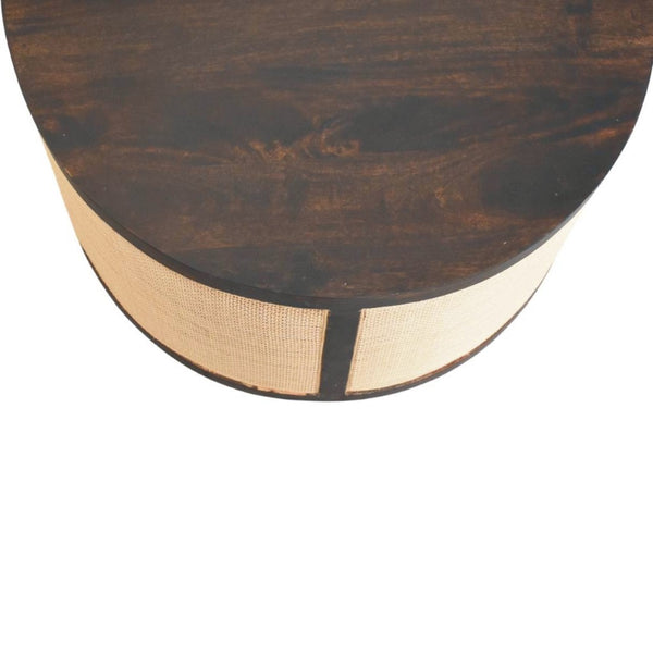 English Elm Solid Mango Wood Round Coffee Table Woven Rattan Bohemian Living Room Accent B182P372116