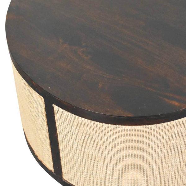 English Elm Solid Mango Wood Round Coffee Table Woven Rattan Bohemian Living Room Accent B182P372116