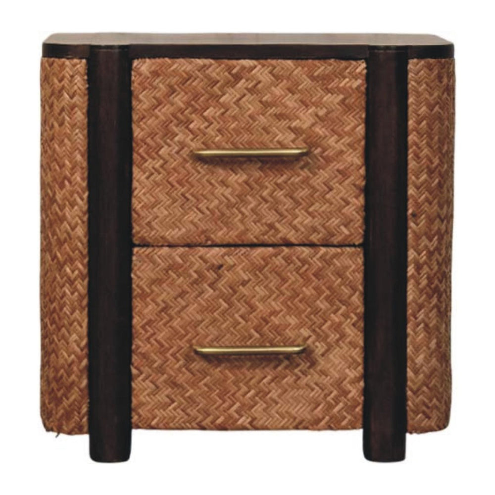 English Elm Solid Mango Wood Nightstand with Woven Rattan Drawer Fronts for Coastal Bedrooms B182P372119