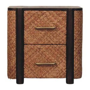 English Elm Solid Mango Wood Nightstand with Woven Rattan Drawer Fronts for Coastal Bedrooms B182P372119