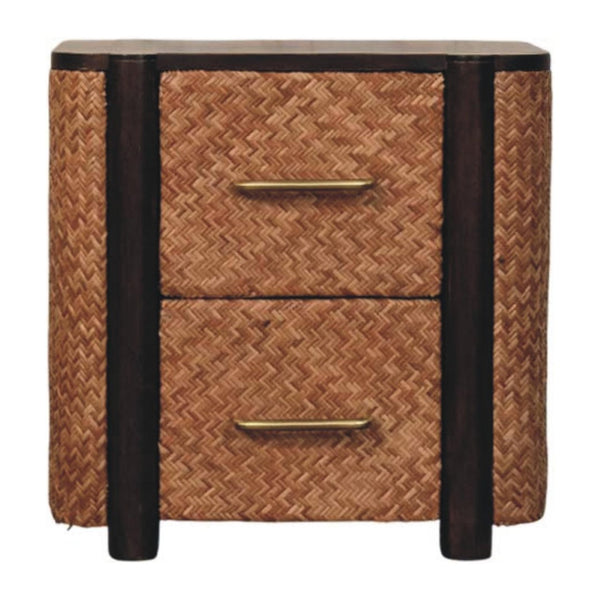 English Elm Solid Mango Wood Nightstand with Woven Rattan Drawer Fronts for Coastal Bedrooms B182P372119