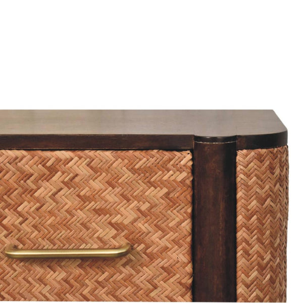 English Elm Solid Mango Wood Nightstand with Woven Rattan Drawer Fronts for Coastal Bedrooms B182P372119