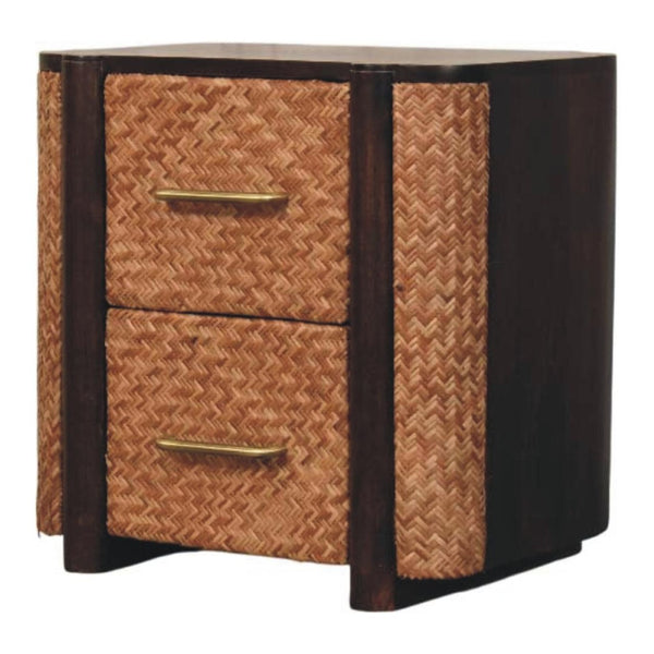 English Elm Solid Mango Wood Nightstand with Woven Rattan Drawer Fronts for Coastal Bedrooms B182P372119