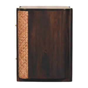 English Elm Solid Mango Wood Nightstand with Woven Rattan Drawer Fronts for Coastal Bedrooms B182P372119