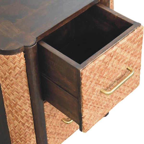 English Elm Solid Mango Wood Nightstand with Woven Rattan Drawer Fronts for Coastal Bedrooms B182P372119
