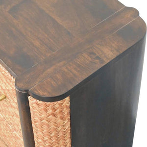 English Elm Solid Mango Wood Nightstand with Woven Rattan Drawer Fronts for Coastal Bedrooms B182P372119