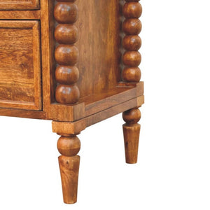 English Elm Solid Mango Wood Nightstand with Hand-Turned Spindle Legs and Two Drawers Amber Finish B182P372120