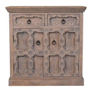 English Elm Solid Mango Wood Sideboard Hand Carved Lattice Rajasthani Artisan Dining Storage B182P372123