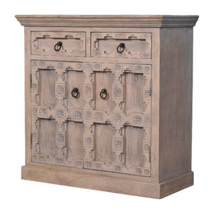 English Elm Solid Mango Wood Sideboard Hand Carved Lattice Rajasthani Artisan Dining Storage B182P372123