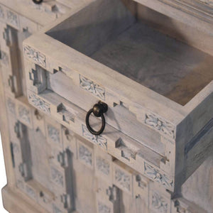 English Elm Solid Mango Wood Sideboard Hand Carved Lattice Rajasthani Artisan Dining Storage B182P372123