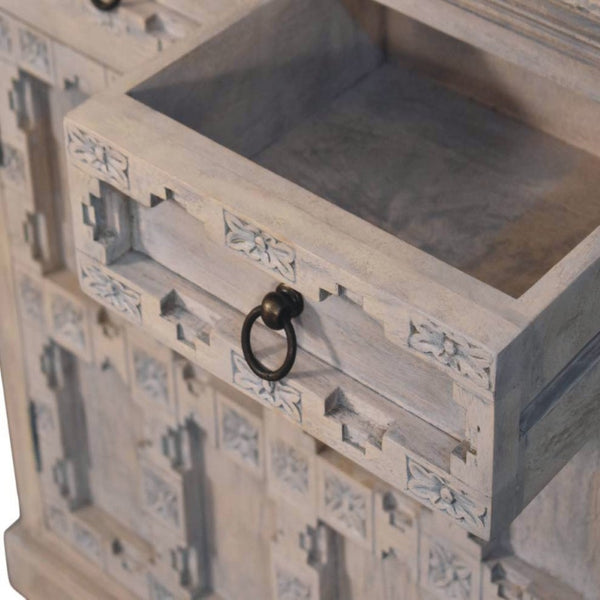 English Elm Solid Mango Wood Sideboard Hand Carved Lattice Rajasthani Artisan Dining Storage B182P372123