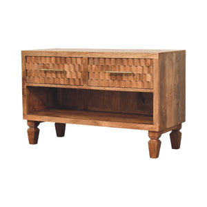 English Elm Solid Mango Wood Shoe Storage Bench with Two Drawers and Open Shelf for Entryway B182P372184