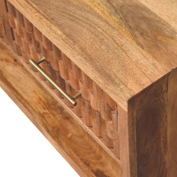 English Elm Solid Mango Wood Shoe Storage Bench with Two Drawers and Open Shelf for Entryway B182P372184